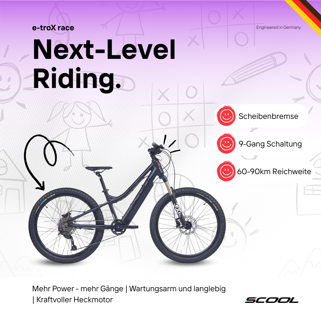 E-Kinderfahrrad - e-troX race 24 Zoll 9-Gang